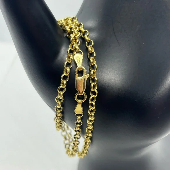 Gold over 925 sterling silver rolo link chain necklace - Picture 8 of 12